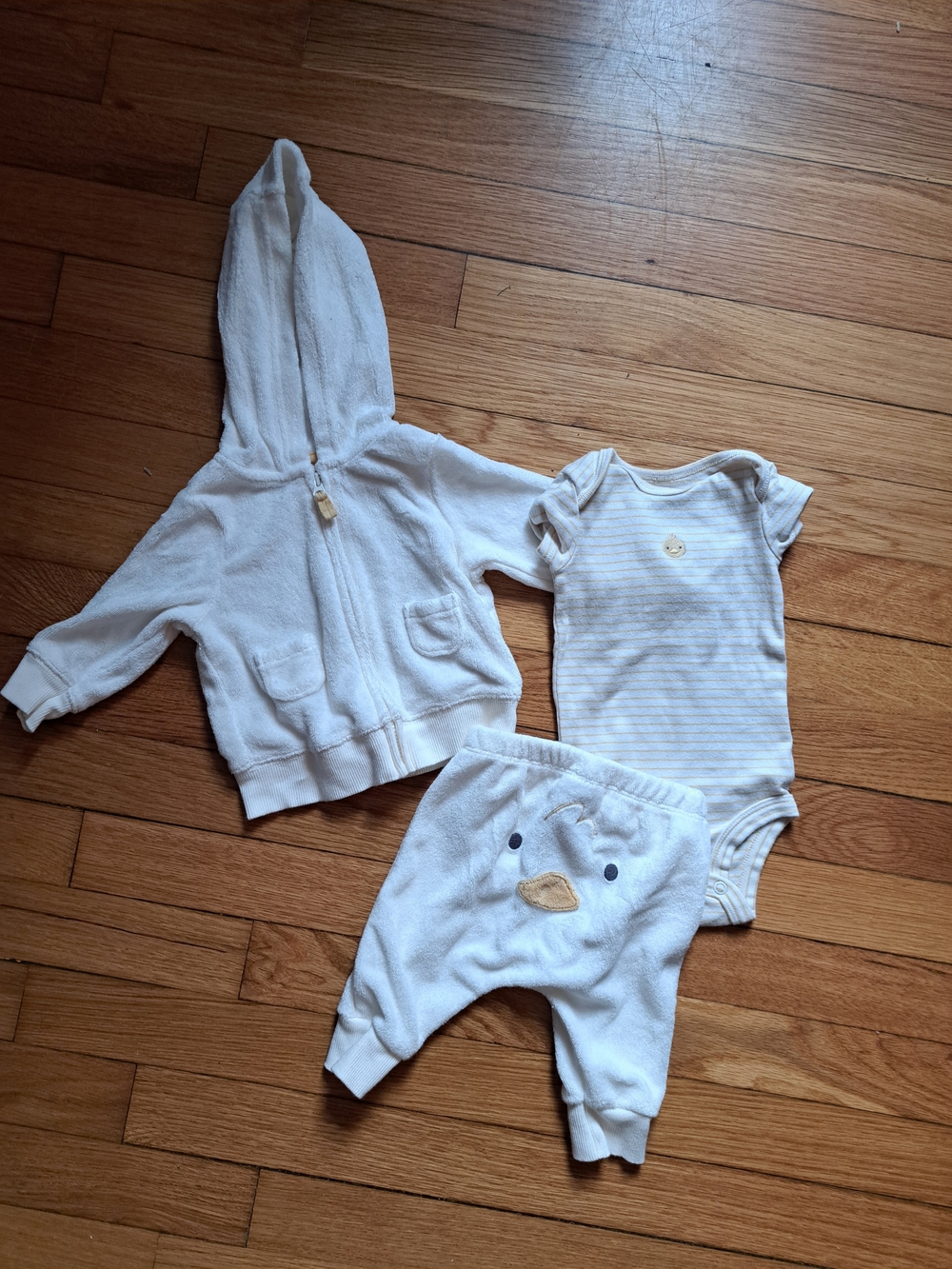 Baby Neutral Hooded Jacket, Bodysuit & Duck Pants Set